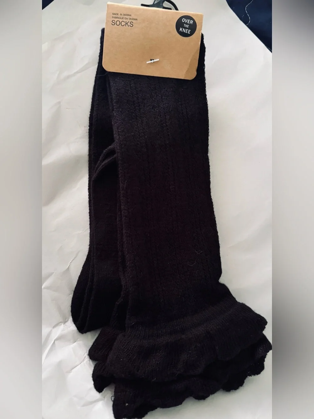 LadiesURBAN OUTFITTERS Black over the knee ruffle Socks -